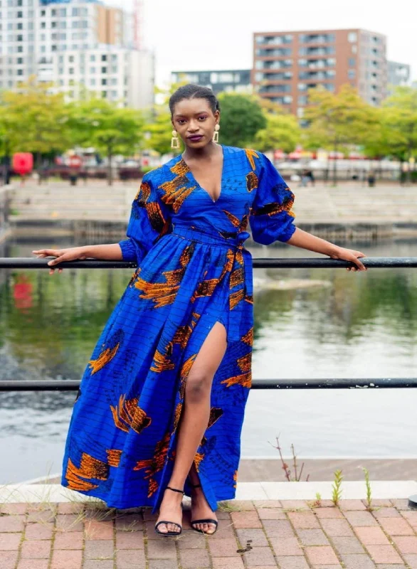 Alisha Ankara Maxi Dress | Blue African Print Big Savings On Rustic Countryside Styles