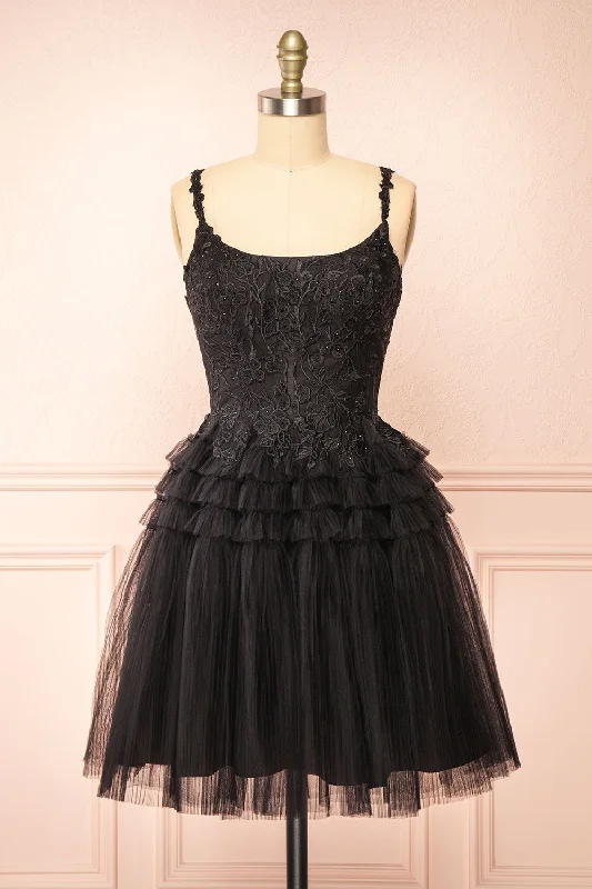 Zarielle | Short Black Tulle Tiered Dress Celebrate With Big Savings