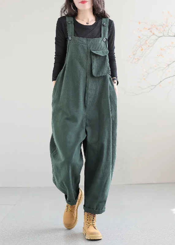 Boutique Green Pockets Patchwork Cotton Overalls Jumpsuit Spring Mother's Day Special