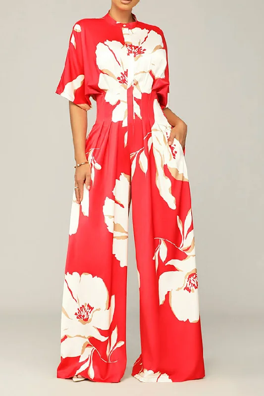 Floral Print Glamorous Pleated Detail Wide Leg Jumpsuit Unleash Your Trendy Side