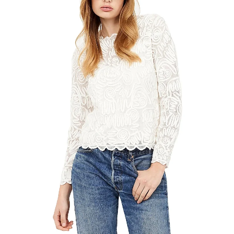 Womens Mesh Embroidered Pullover Top Coastal Beach - Inspired Style