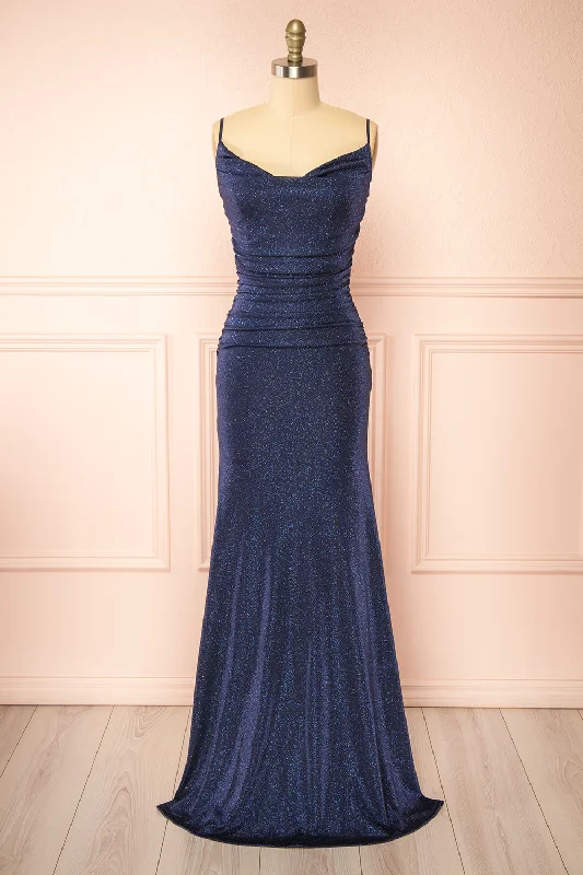 Jayna Navy | Ruched Sparkling Mermaid Maxi Dress Special Offer