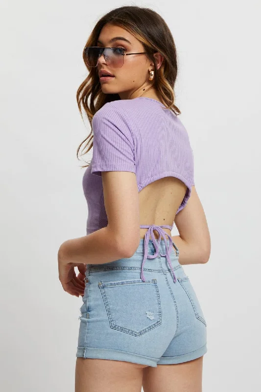 Purple Tie Back Top Cut Out Seasonal Style Discounts