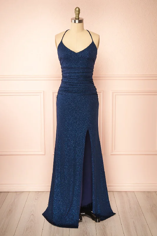 Samira Navy | Sparkly Mermaid Maxi Dress w/ Slit Find Your Unique Flair