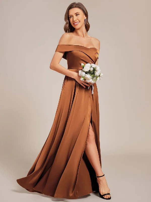 Off Shoulder Lace-Up High Slit Satin Bridesmaid Dress Beat The Heat In Tropical Styles