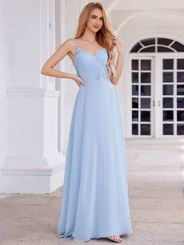 Elegant A-Line Applique Waist Sleeveless Bridesmaid Dress with V-Neck Sophisticated Outfits