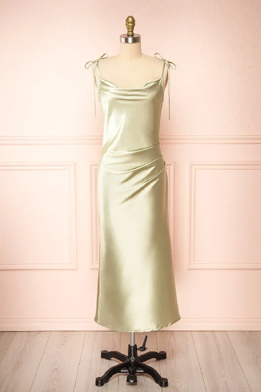 Elyse Sage | Cowl Neck Midi Dress Evening Elegance