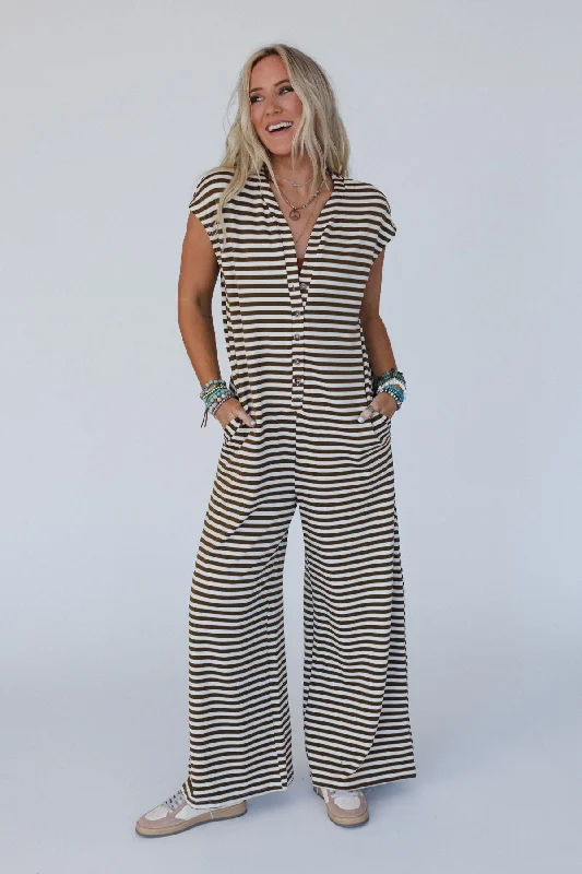 Heartstrings Striped Jumpsuit - Mocha Update With Cottagecore Styles