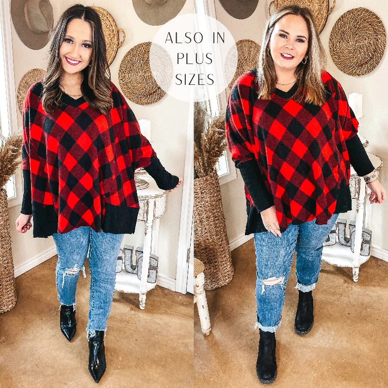 Just Joyful Buffalo Plaid Long Sleeve Shift Top in Red and Black Huge Savings On Parisian Styles