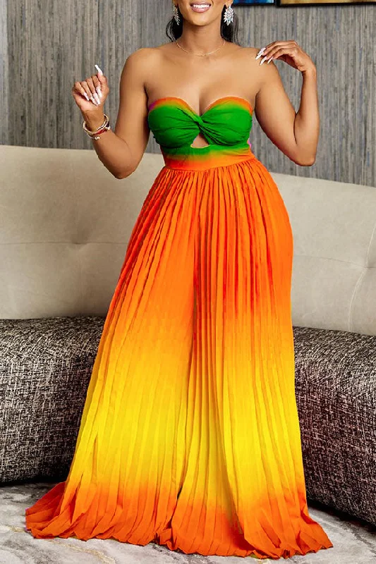 Gradient Stunning Twisted Strapless Pleated Wide Leg Jumpsuit Fashionista Favorites