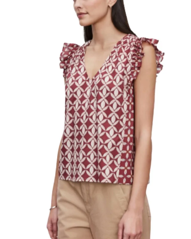 Kandra Flutter Sleeve Top In Sangria Save Big