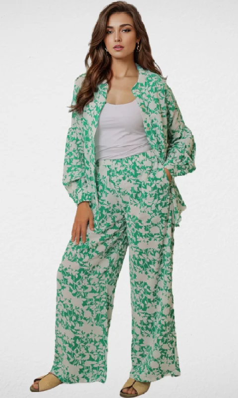 Women Set Floral print (Green & White) Elegant Styles