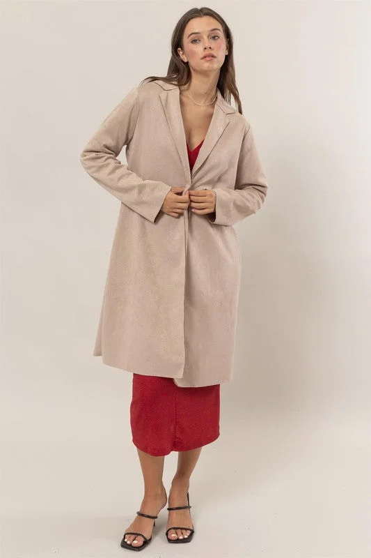 London Open Front Suede Coat Chic And Trendy