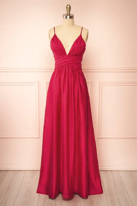 Tallua | Maxi Magenta Dress w/ Plunging Neckline Chic Styles