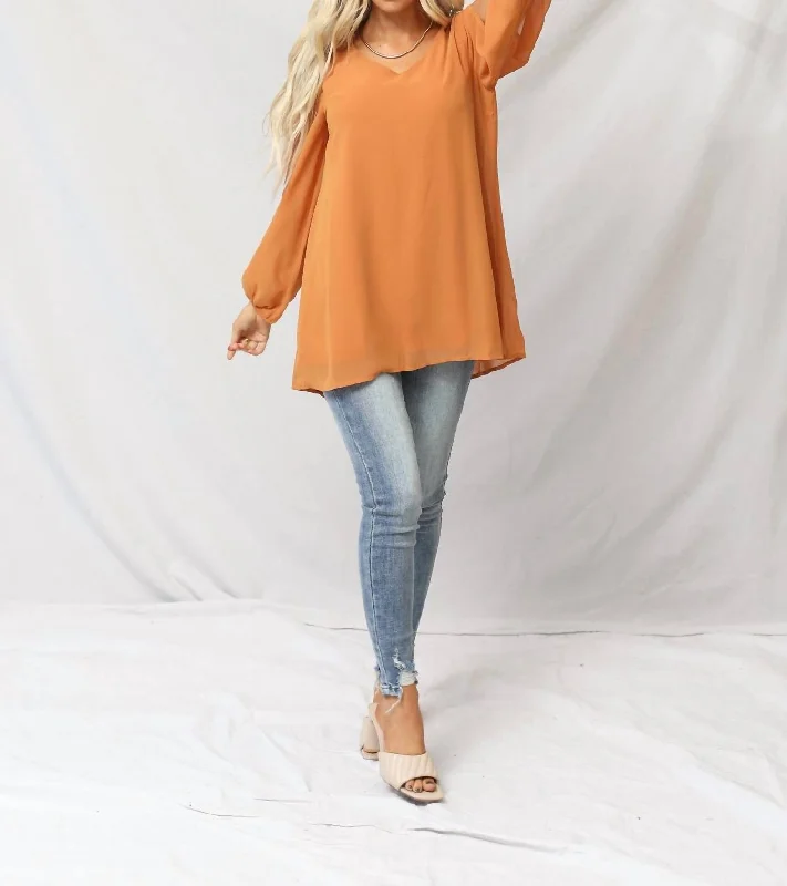 Meg Chiffon Slit Top In Desert Mustard New Arrivals