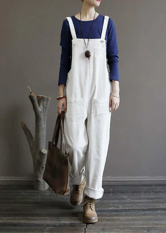 Women's autumn loose loose white corduroy overalls college jumpsuit Spring Fling Sale