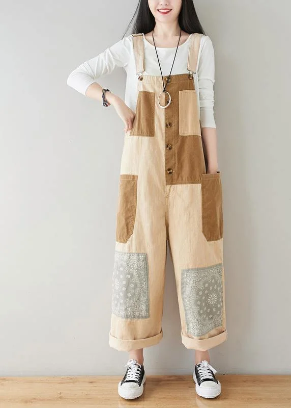 Boho Beige Patchwork Jeans Jumpsuit Beat The Heat In Tropical Styles