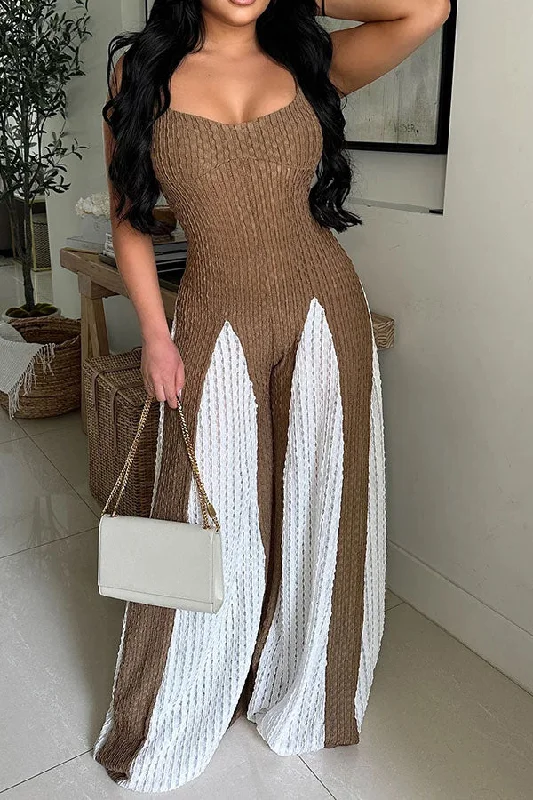 Color Block Rocking Wide Leg Knitted Jumpsuit Romantic Date - Night Ensemble