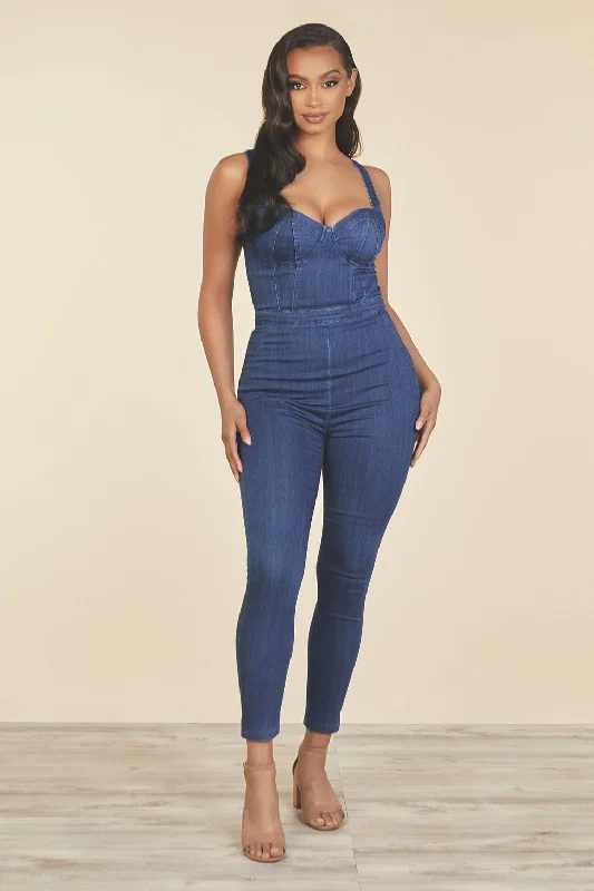 Maria Medium Wash Bustier Skinny Denim Jumpsuit Lighten Up With Nordic Styles