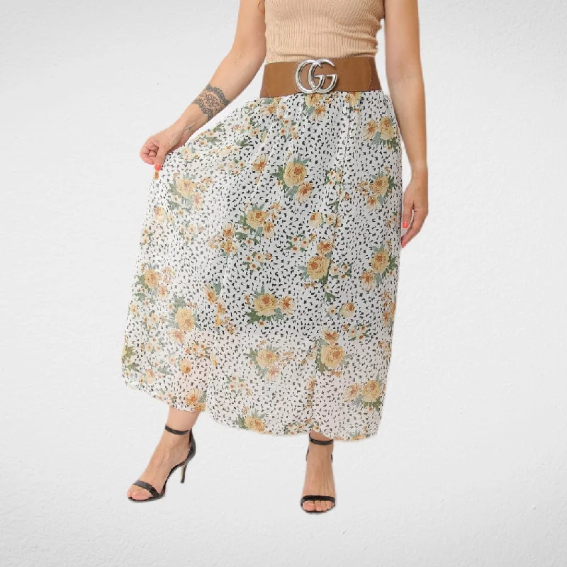 Women Skirt - Chiffon - Flowers Yellow Versatile Outfits