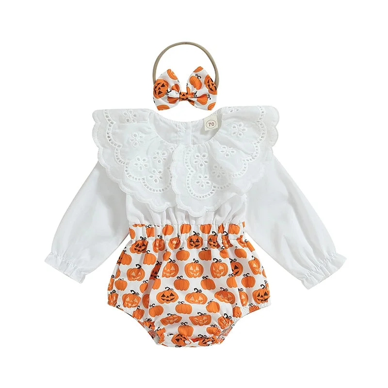 PUMPKIN Crochet Collar Romper with Headband Seize Bargains