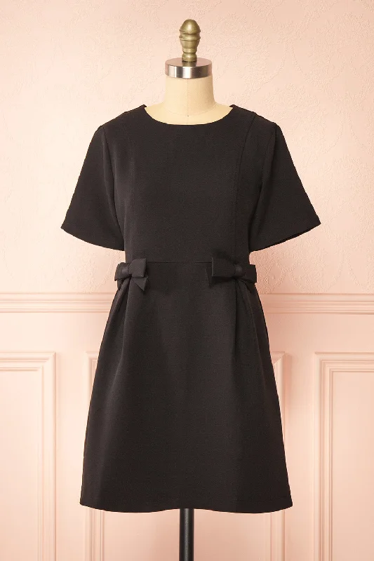 Vinisha | Short Black Dress w/ Bows Luxury Style