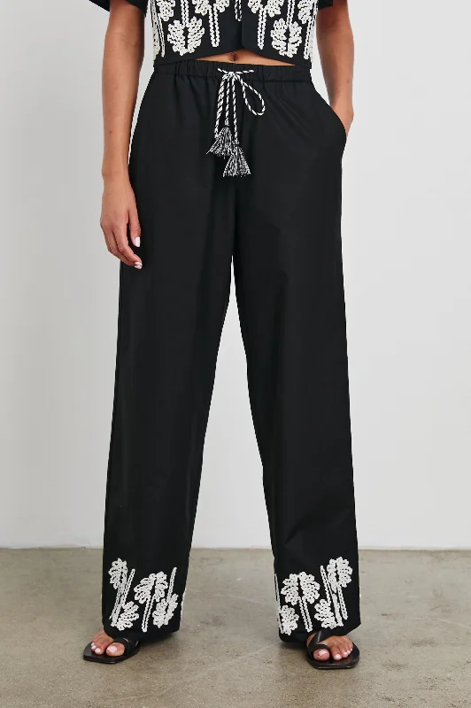 EMMIE PANT - BLACK IVORY PALM TREES High End Women's Wear