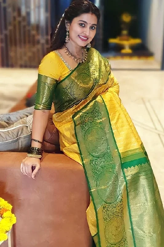 Yellow Banarasi Saree For Wedding Price In 2022 Pastel Styles