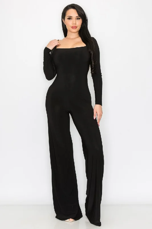 BLACK LONG SLEEVES OPEN BACK STRING JUMPSUIT SP9631J Forward Trendsetter