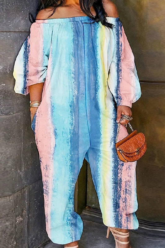 Tie Dye Off Shoulder Laid Back Jumpsuit Sophisticated Cut