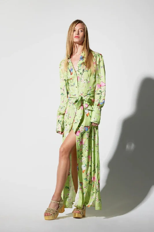 Butterflies in Motion Maxi Shirt Dress Luxe Layering