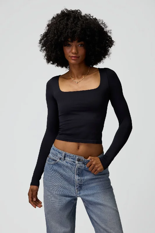 Spiritual Gangster Shayla Seamless Long Sleeve - Black Trendy Fashion Sale