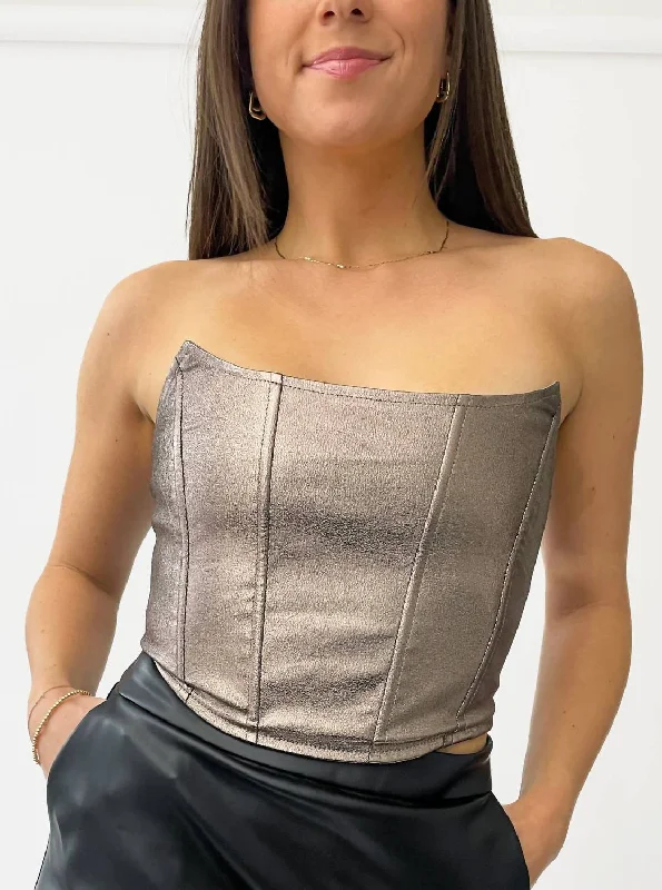 Shine Corset Top In Beige Hot Trends