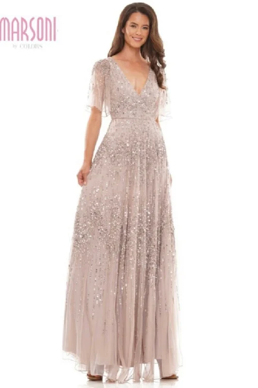 Beaded Flutter Sleeve Gown Mega Sales