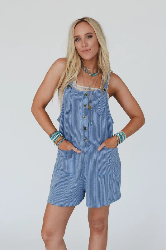 The Nest Wild Hearts Button Romper - Blue Grab Romantic Date - Night Styles Now