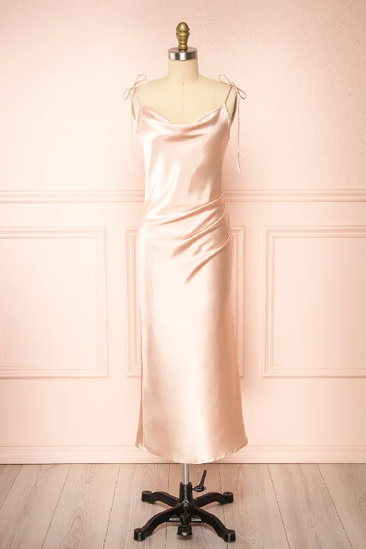 Elyse Blush | Cowl Neck Midi Dress Chic Styles