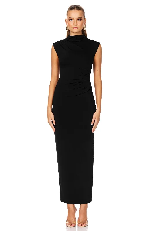 Nookie Olivia High Neck Midi Dress - Black Elegant Style