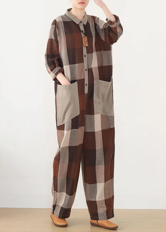 nude patchwork new plaid  loose retro ming Harem cotton pants jumpsuit Seasonal Trends