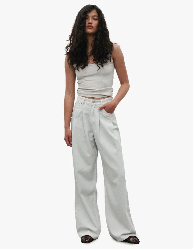 Taylor Mid Rise Pleated Baggy - Stone Elegant Clothing