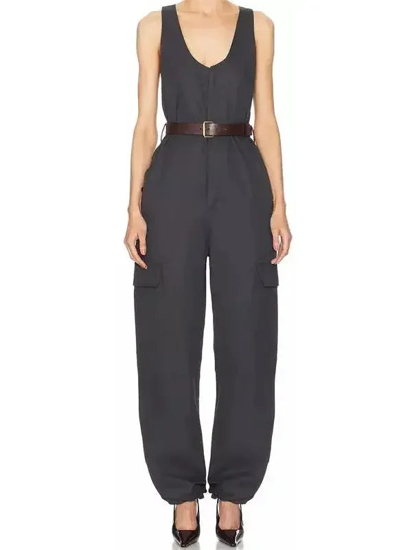 Belted Jumpsuit in Cotton Twill End Of Season Clearance