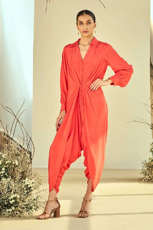 Coral Blush Pleated Jumpsuit Trendy And Individual Women's Fashion