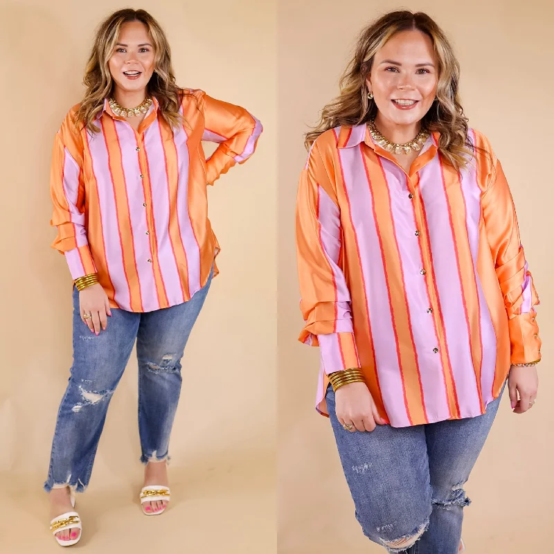 Match My Energy Striped Button Up Top in Lavender Purple and Orange Big Savings