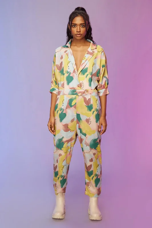 Yellow Multicolour Print Jumpsuit Hot Deals