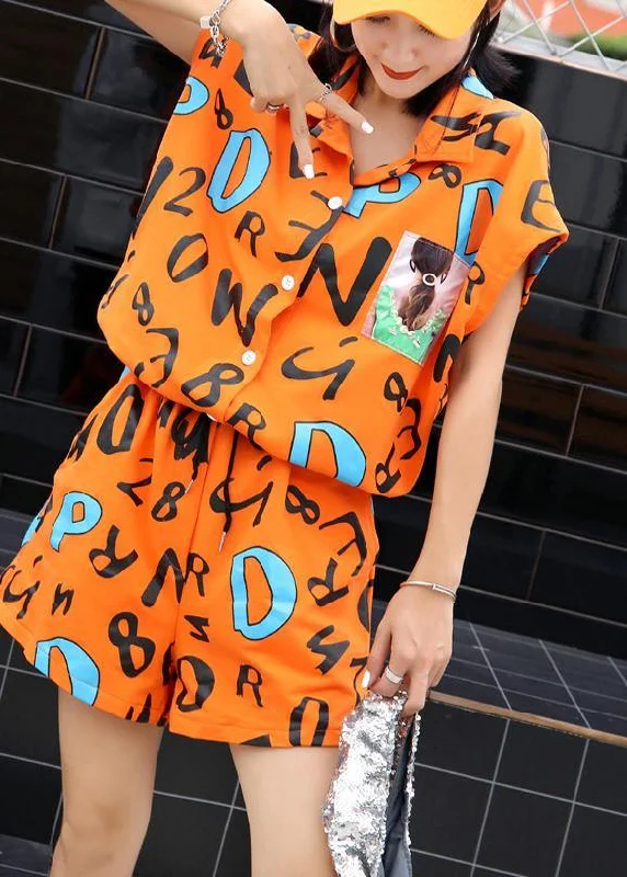 stylish orange prints cotton blended short sleeve jumpsuit hot pants Effortless Everyday Wear