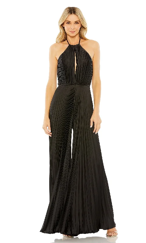 High-Neck Long Black Pleated Formal Jumpsuit 27457 Trendy Pulse