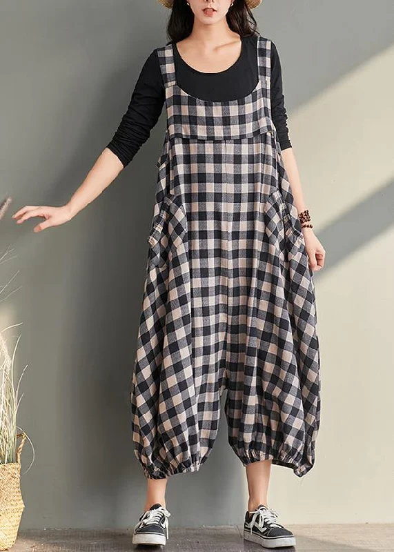 New cage pants casual plaid jumpsuit cotton and linen overalls women Gorgeous Glamour Collection