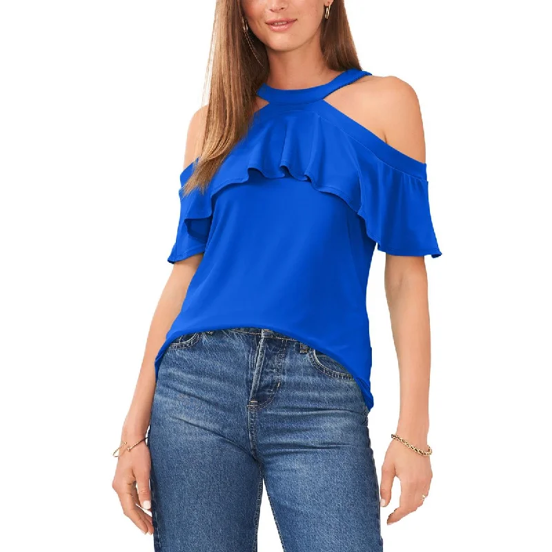 Sam & Jess Womens Polyester Ruffled Cold Shoulder Wardrobe Essentials