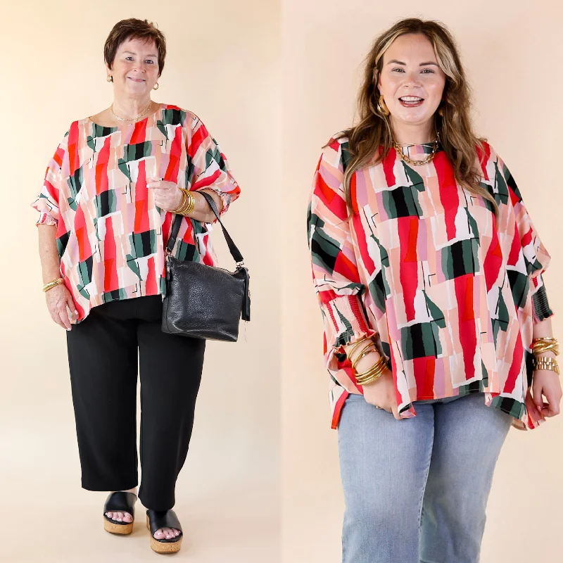 Museum Bound Abstract Print Top in Red and Green Holiday Attire Sale