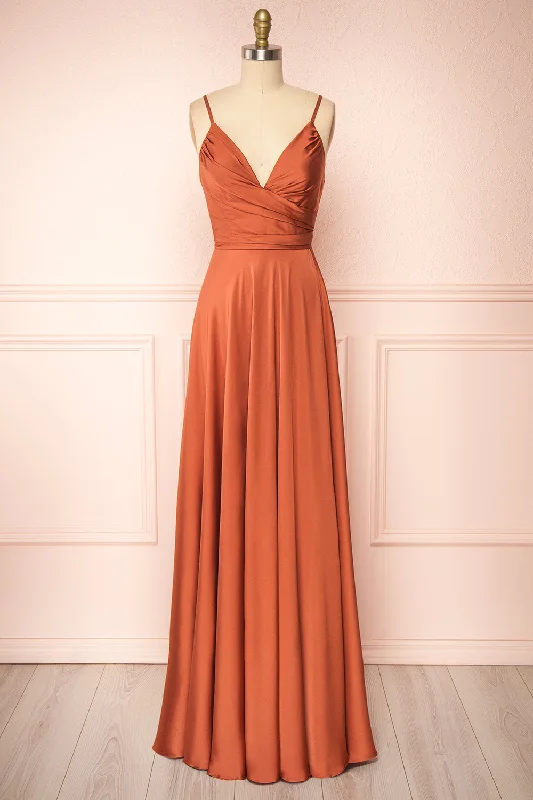 Lizza Rust | Satin Maxi Dress w/ Slit Chic Outfits