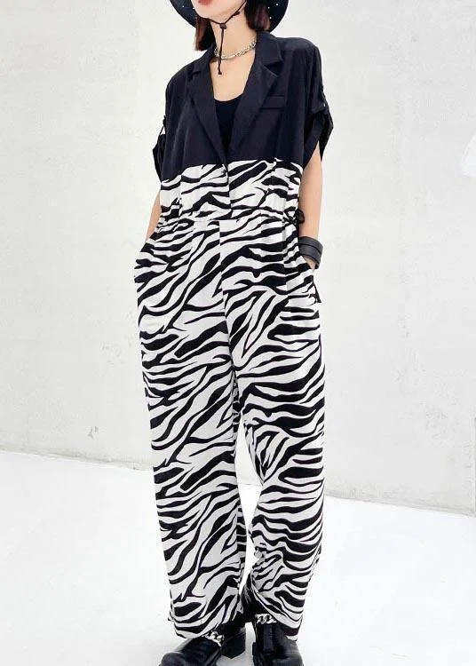 Diy White Zebra pattern Patchwork Casual Jumpsuit Shorts Summer Coastal Beach - Inspired Style